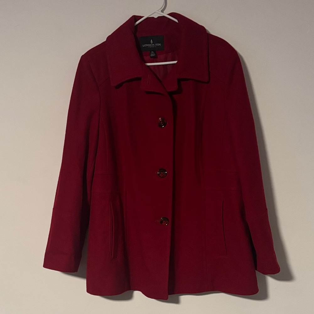 Women’s London Fog Red Wool Pea Coat Sz. XL